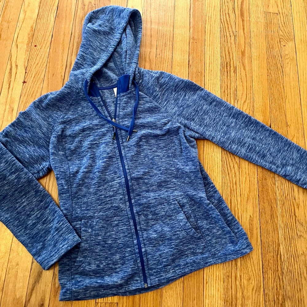GreenTea Blue Women’s Hoodie Jacket Zipper Front Soft Drawstring Sweatshirt Sz L